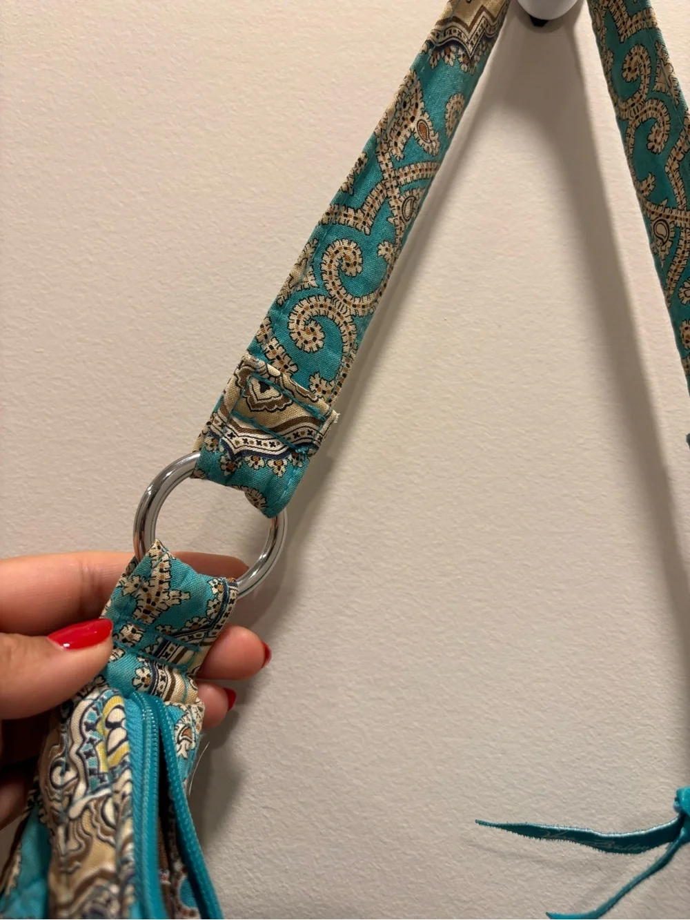Vera Bradley Turquoise Paisley Quilted Hobo Shoulder Bag Adjustable Strap